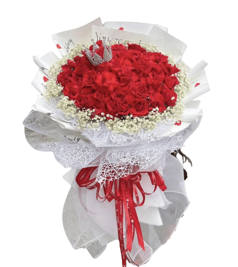 Bó hoa hồng đỏ dáng tròn