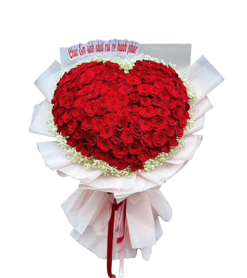 Bó hoa hồng đỏ xếp hình trái tim