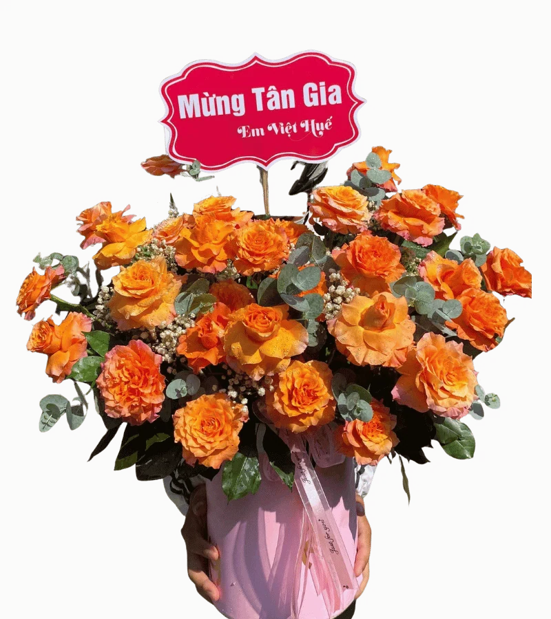 Hộp hoa hồng cam phối cẩm chướng cam