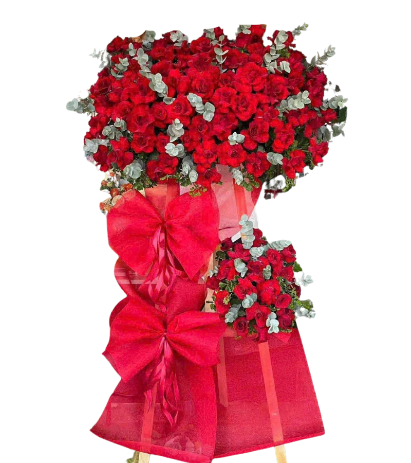 Kệ hoa khai trương 2 tầng tông đỏ chủ đạo