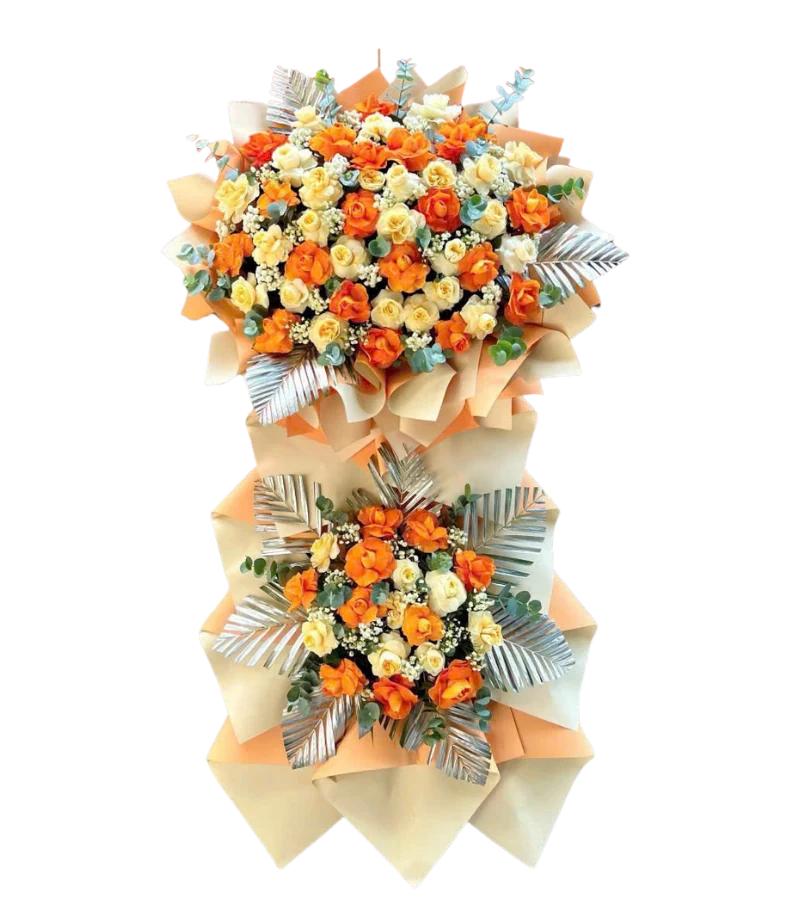 Kệ hoa khai trương 2 tầng tông cam
