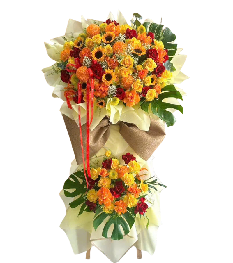 Kệ hoa khai trương 2 tầng tông cam