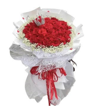 Bó hoa hồng đỏ dáng tròn