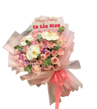Bó hồng phấn phối lan trắng