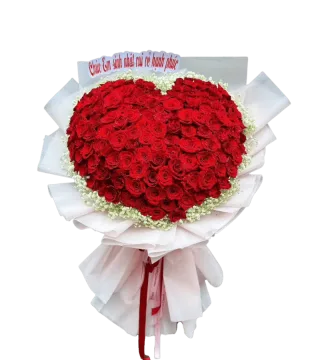Bó hoa hồng đỏ xếp hình trái tim