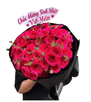Bó hoa hồng hồng fuchsia dáng tròn