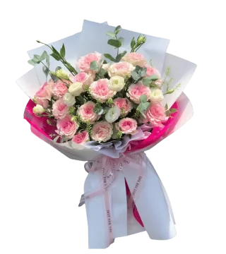 Bó hoa cẩm chướng hồng phối cát tường trắng