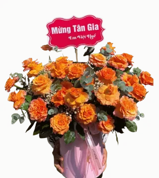 Hộp hoa hồng cam phối cẩm chướng cam