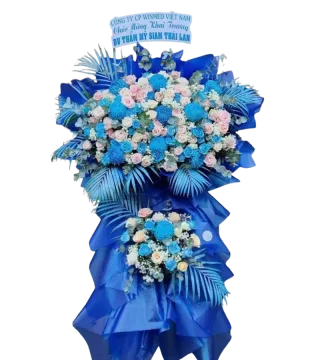 Kệ hoa khai trương 2 tầng tông xanh dương