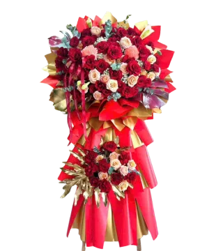 Kệ hoa khai trương 2 tầng tông đỏ