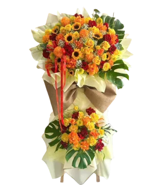 Kệ hoa khai trương 2 tầng tông cam