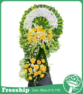 Kệ Hoa Đám Tang Mix Hồng Vàng - Mã: DHT-042 - Giá: 1.250.000đ