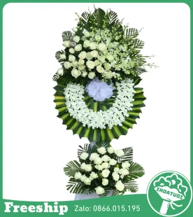 Kệ Hoa Viếng Trắng Xanh – Yên Nghỉ - Mã: DHT-052 - Giá: 1.300.000đ