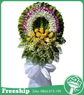 Kệ Hoa Viếng Trắng Vàng Tím – Tiễn Biệt - Mã: DHT-057 - Giá: 920.000đ