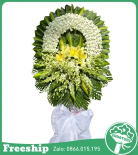 Vòng Hoa Lan Trắng Ly Vàng – Tưởng Nhớ Vô Hạn - Mã: DHT-070 - Giá: 900.000đ