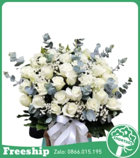 Giỏ Hoa Viếng Tone Trắng Hoa Hồng - Mã: DHT-093 - Giá: 550.000đ