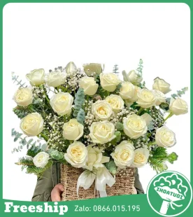 Giỏ Hoa Viếng Tone Trắng Kính Viếng - Mã: DHT-094 - Giá: 550.000đ