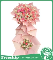 Kệ Hoa Chúc Mừng Tone Hồng Đẹp 2 Tầng