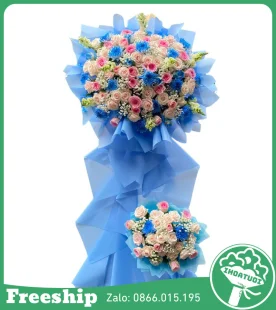 Kệ Hoa Chúc Mừng Tone Xanh Dương 2 Tầng - Mã: DHT-130 - Giá: 1.300.000đ