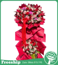 Kệ Hoa Chúc Mừng Tone Hồng Đỏ 2 Tầng