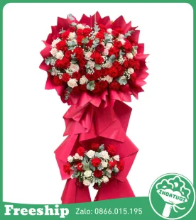 Kệnh Hoa Chúc Mừng 2 Tầng Tone Đỏ Mix Tổng Hợp - Mã: DHT-133 - Giá: 1.300.000đ