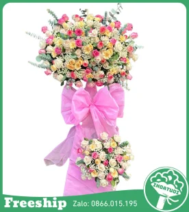 Kệnh Hoa Chúc Mừng 2 Tầng Tone Hồng Mix Tổng Hợp - Mã: DHT-134 - Giá: 1.300.000đ