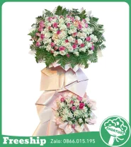 Kệ Hoa Chúc Mừng Tone Hồng Đẹp 2 Tầng