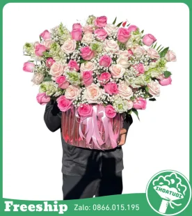 Giỏ Hoa Tone Hồng Khai Trương May Mắn - Mã: DHT-138 - Giá: 700.000đ