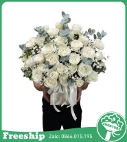 Giỏ Hoa Viếng Tone Trắng Kính Viếng