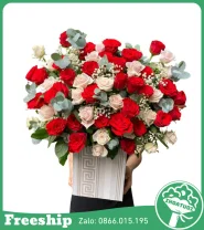 Giỏ Hoa Chúc Mừng Tone Đỏ Kem