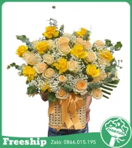 Giỏ Hoa Chúc Mừng Tone Vàng
