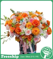 Giỏ Hoa Chúc Mừng Cam Nắng Vàng