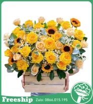 Giỏ Hoa Chúc Mừng Mix Vàng Hướng Dương