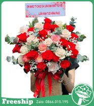Giỏ Hoa Chúc Mừng Tone Đỏ Kem
