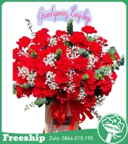 Giỏ Hoa Chúc Mừng Tone Đỏ Rực Rỡ