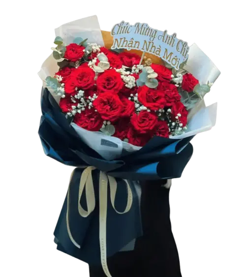 Bó hoa hồng đỏ mừng tân gia