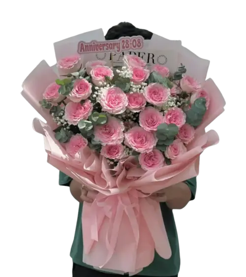 Bó hoa hồng phấn cổ điển kèm bảng Anniversary 28-08