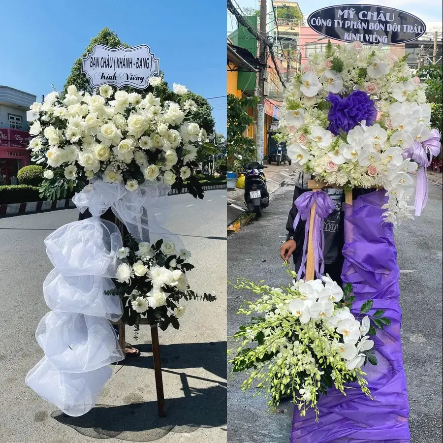 Kệ hoa chia buồn tại Gò Công