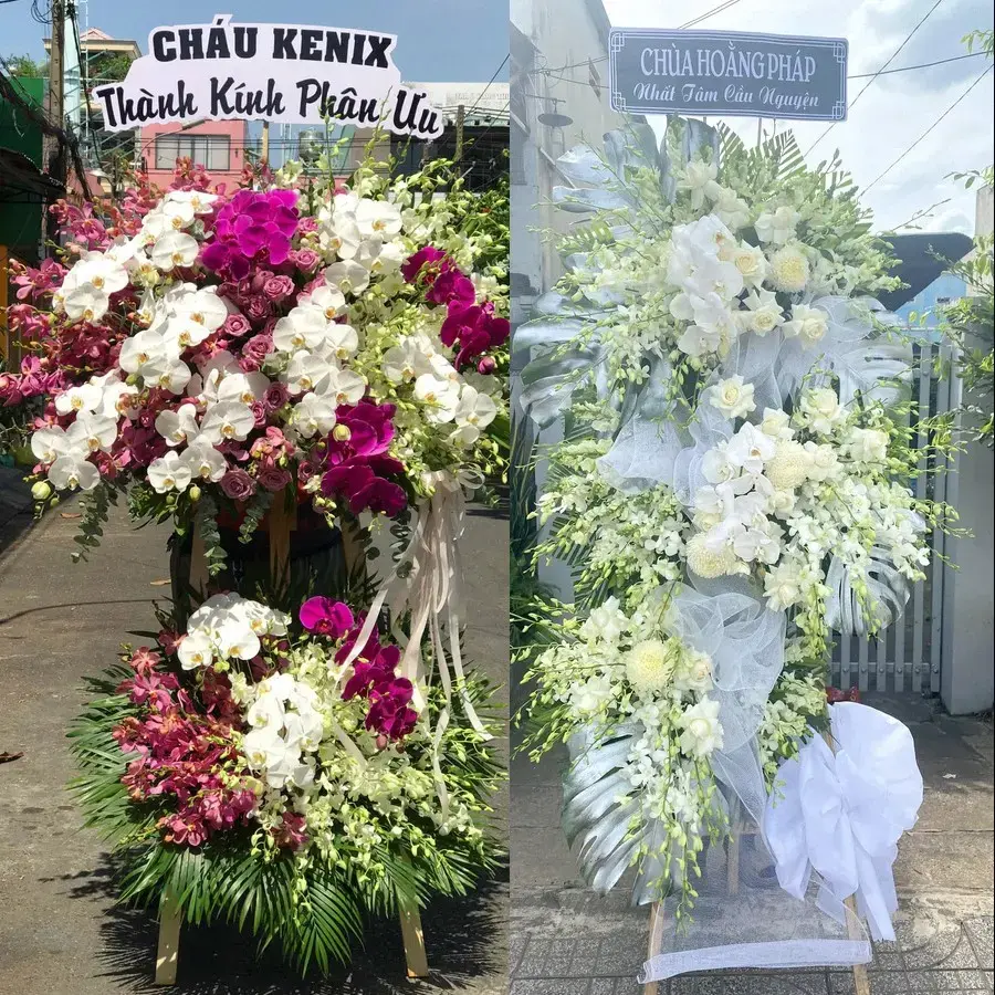 Kệ hoa chia buồn tại Hòa Xá
