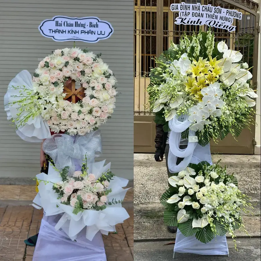 Kệ hoa chia buồn tại Nội Bài