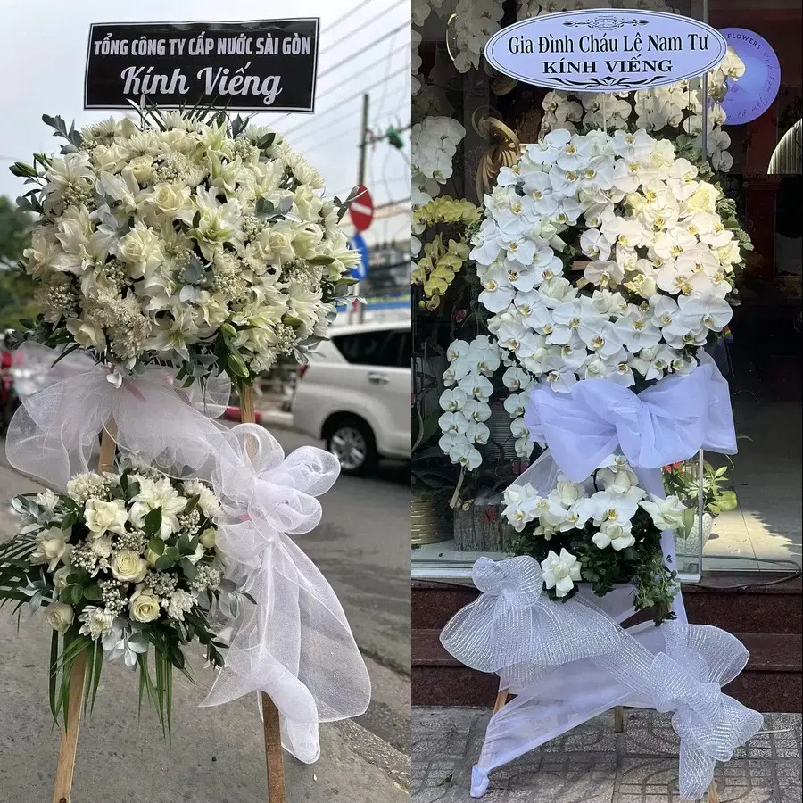 Kệ hoa chia buồn tại Quỳnh Văn
