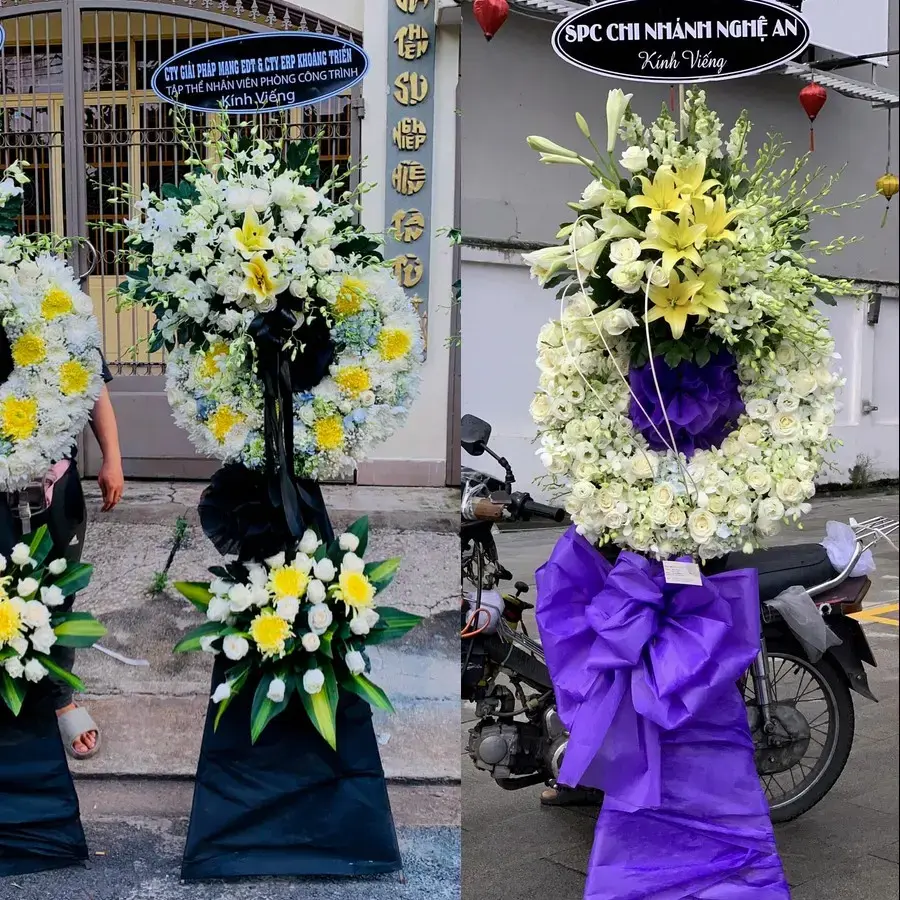 Kệ hoa chia buồn tại Song Phú