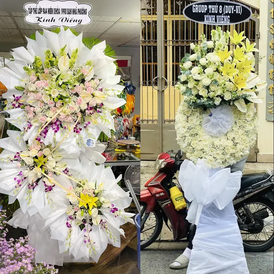 Vòng hoa đám tang tại Tân Quới