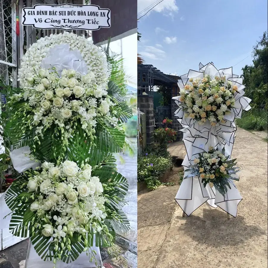 Kệ hoa chia buồn tại Tháp Mười