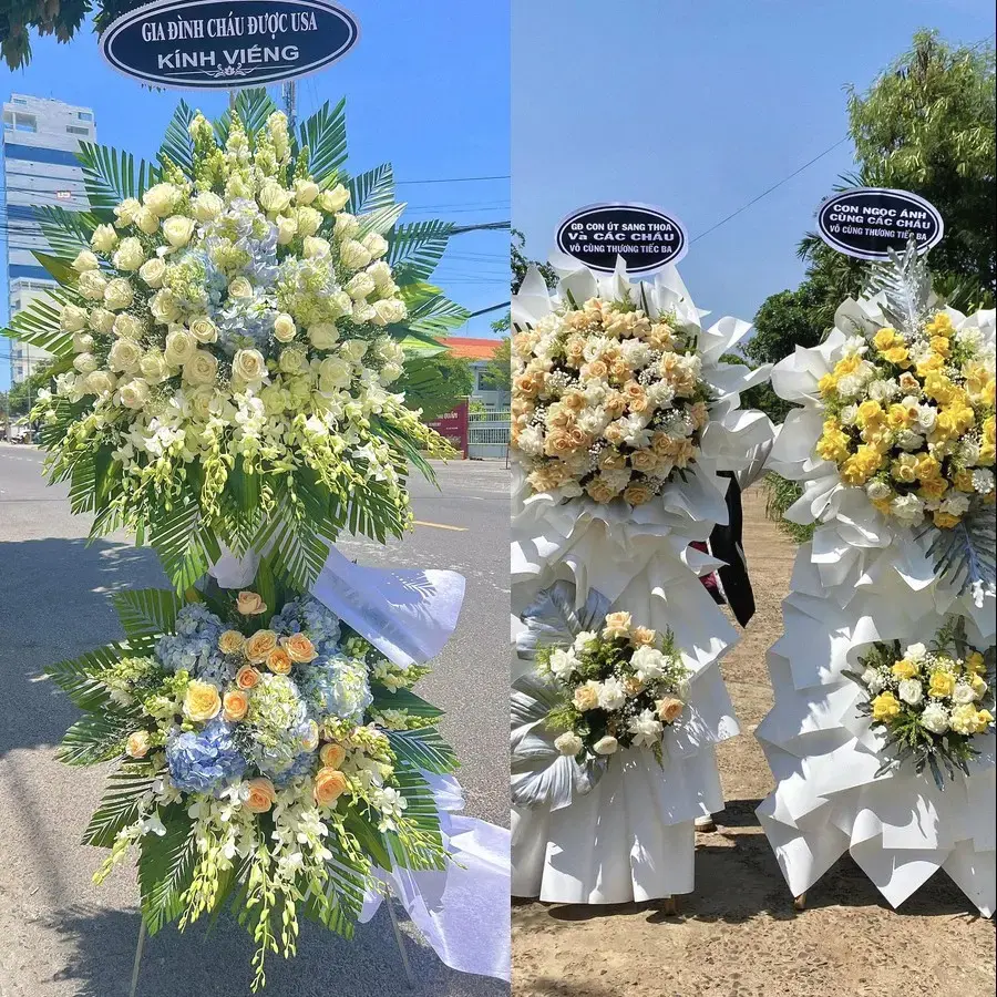 Vòng hoa đám tang tại Trà Câu