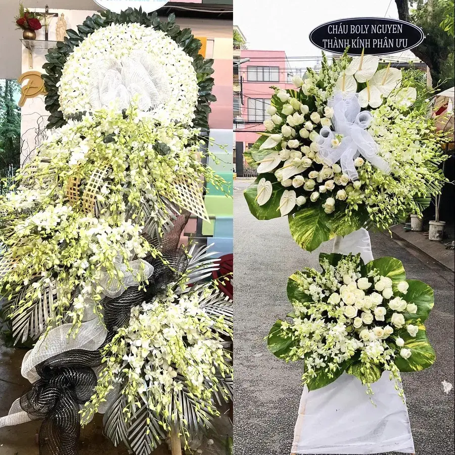 Vòng hoa đám tang tại Vân Hà