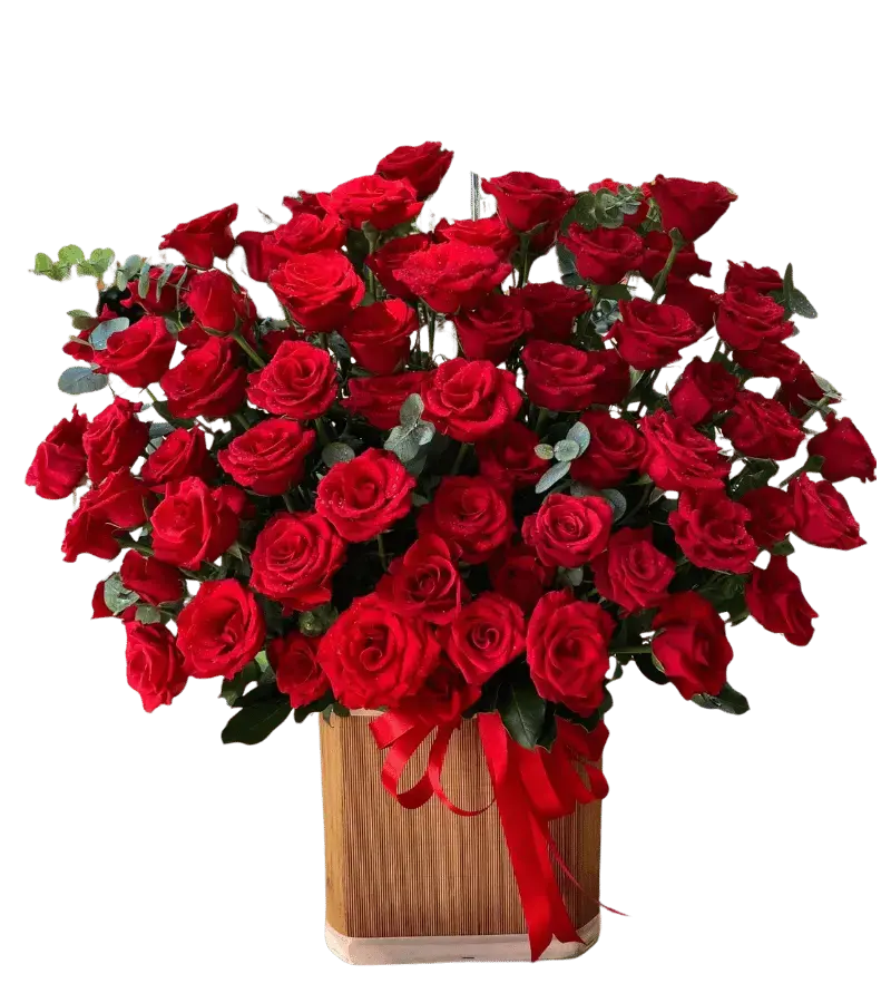 Giỏ hoa hồng đỏ giỏ mây lớn