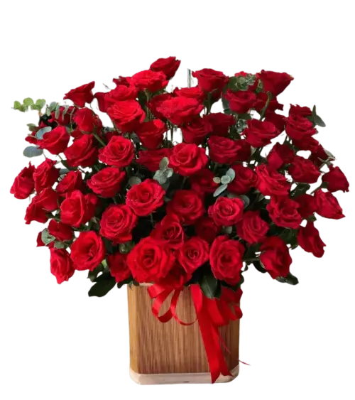 Giỏ hoa hồng đỏ giỏ mây lớn