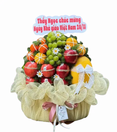 Giỏ trái cây cam, nho, táo, dưa lưới - Chúc Mừng Ngày Nhà Giáo 20/11