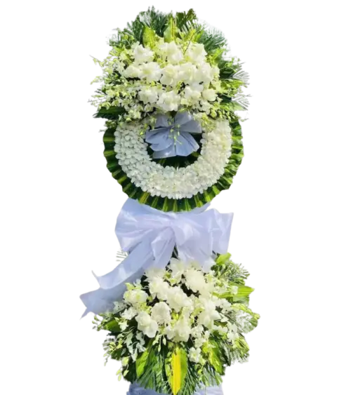 Kệ hoa chia buồn ba tầng hồng trắng cẩm chướng trắng
